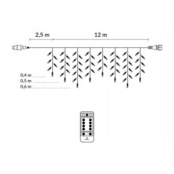 LED kvaple - 14,5m, 300LED, 8 funkcií, ovládač, IP44, studená biela