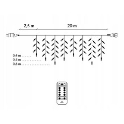 LED kvaple - 22,5m, 500LED, 8 funkcií, ovládač, IP44, teplá biela