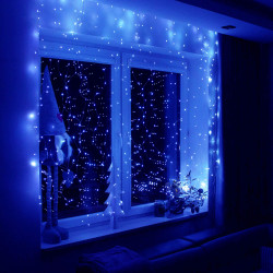 LED Nano svetelný záves - 3x3m, 300LED, 8 funkcií, ovládač, USB, IP44, modrá