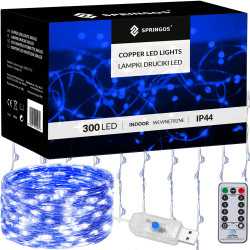 LED Nano svetelný záves - 3x3m, 300LED, 8 funkcií, ovládač, USB, IP44, modrá