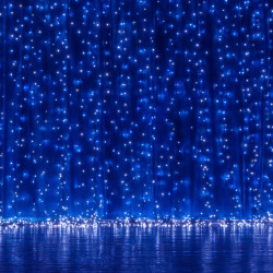 LED Nano svetelný záves - 3x3m, 300LED, 8 funkcií, ovládač, USB, IP44, modrá