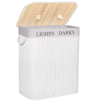 Kôš na bielizeň 100l, dvojdielny SPRINGOS BAMBUS biely