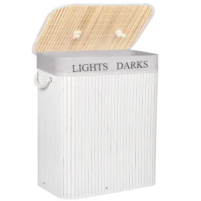 Kôš na bielizeň 100l, dvojdielny SPRINGOS BAMBUS biely