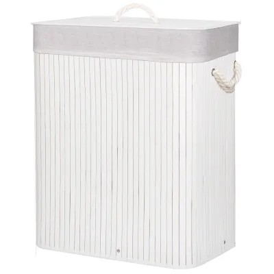 Kôš na bielizeň 100l, dvojdielny SPRINGOS BAMBUS biely