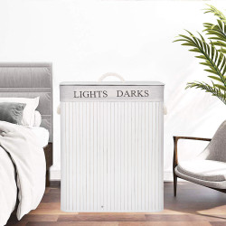 Kôš na bielizeň 100l, dvojdielny SPRINGOS BAMBUS biely