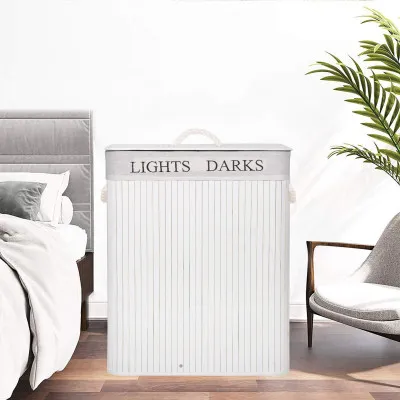 Kôš na bielizeň 100l, dvojdielny SPRINGOS BAMBUS biely