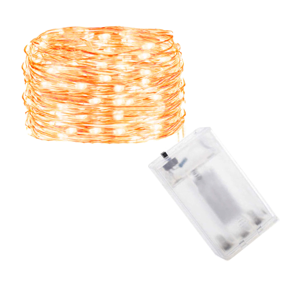 LED reťaz Nano - 10m, 100LED, 3xAA, teplá biela