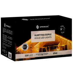 LED kvaple - 14,5m, 300LED, IP44, teplá biela + záblesky