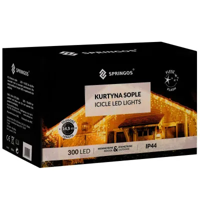 LED kvaple - 14,5m, 300LED, IP44, teplá biela + záblesky