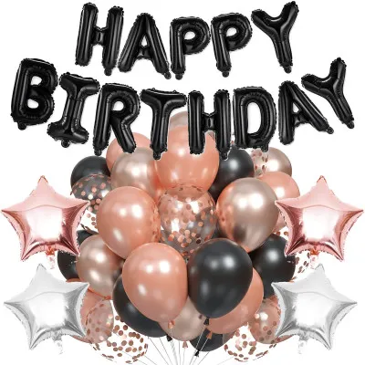Sada narodeninových balónikov 18, čierno-ružové SPRINGOS PS0025