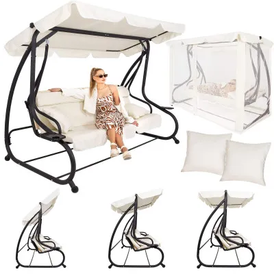 Záhradná hojdačka SPRINGOS BOHEMA 4-miestna, krémová