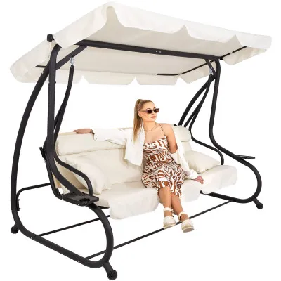 Záhradná hojdačka SPRINGOS BOHEMA 4-miestna, krémová