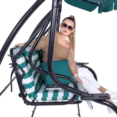 Záhradná hojdačka SPRINGOS MALIBU 4-miestna, zeleno-biela