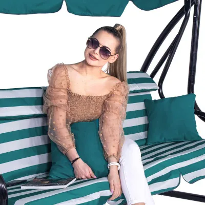 Záhradná hojdačka SPRINGOS MALIBU 4-miestna, zeleno-biela