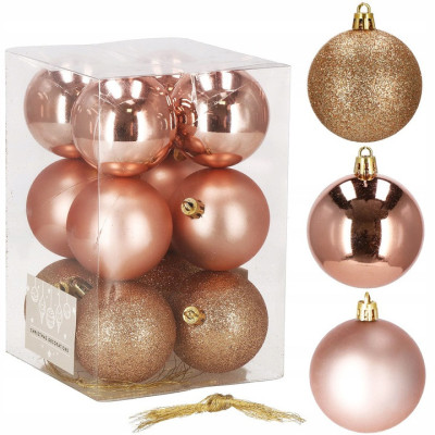 Vianočné banky zlato-ružové mix - 6cm, sada 12ks