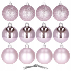 Vianočné banky ružové mix - 6cm, sada 12ks