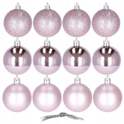 Vianočné banky ružové mix - 6cm, sada 12ks