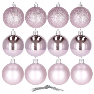 Vianočné banky ružové mix - 6cm, sada 12ks