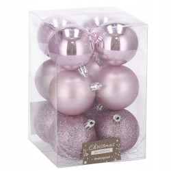 Vianočné banky ružové mix - 6cm, sada 12ks