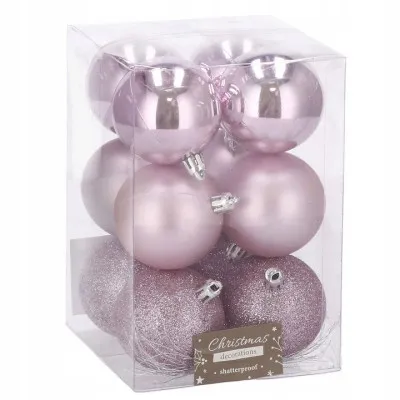 Vianočné banky ružové mix - 6cm, sada 12ks