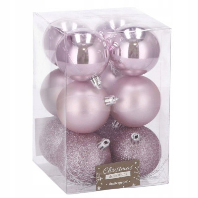 Vianočné banky ružové mix - 6cm, sada 12ks