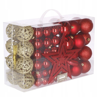 Maxi 101 dielna sada vianočných ozdôb červeno-zlatá