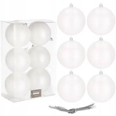 Vianočné banky biele perleťové - 10cm, sada 6ks