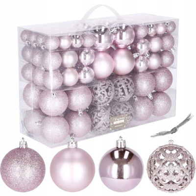 Maxi 100 dielna sada vianočných ozdôb ružová