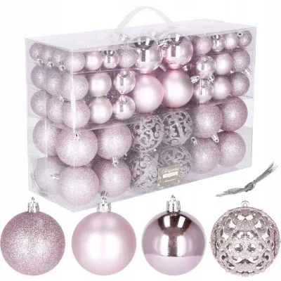Maxi 100 dielna sada vianočných ozdôb ružová