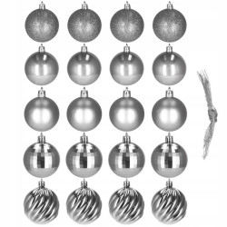 Vianočné banky sivé mix - 6cm, sada 20ks