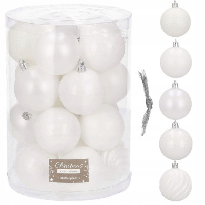 Vianočné banky biele mix - 6cm, sada 20ks