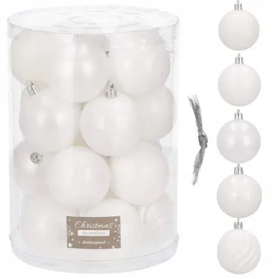 Vianočné banky biele mix - 6cm, sada 20ks