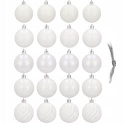 Vianočné banky biele mix - 6cm, sada 20ks