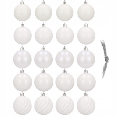 Vianočné banky biele mix - 6cm, sada 20ks