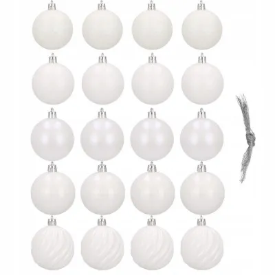 Vianočné banky biele mix - 6cm, sada 20ks