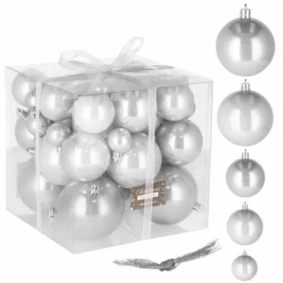 Vianočné banky strieborné - 5 veľkostí, sada 37ks