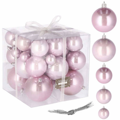 Vianočné banky ružové - 5 veľkostí, sada 37ks