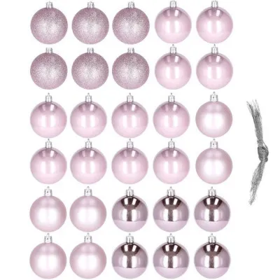 Vianočné banky ružové mix - 5cm, súprava 30ks