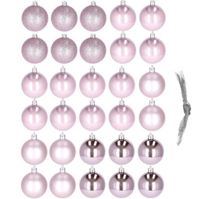 Vianočné banky ružové mix - 5cm, súprava 30ks