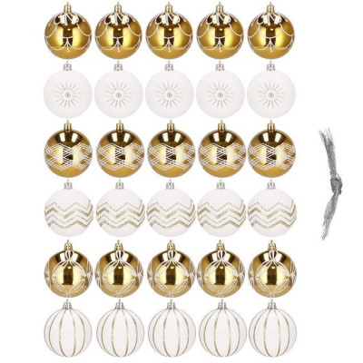 Vianočné banky zlato-biele mix - 5cm, súprava 30ks