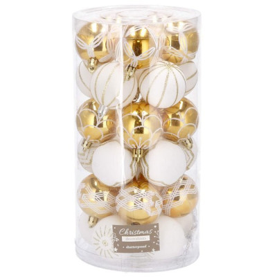 Vianočné banky zlato-biele mix - 5cm, súprava 30ks