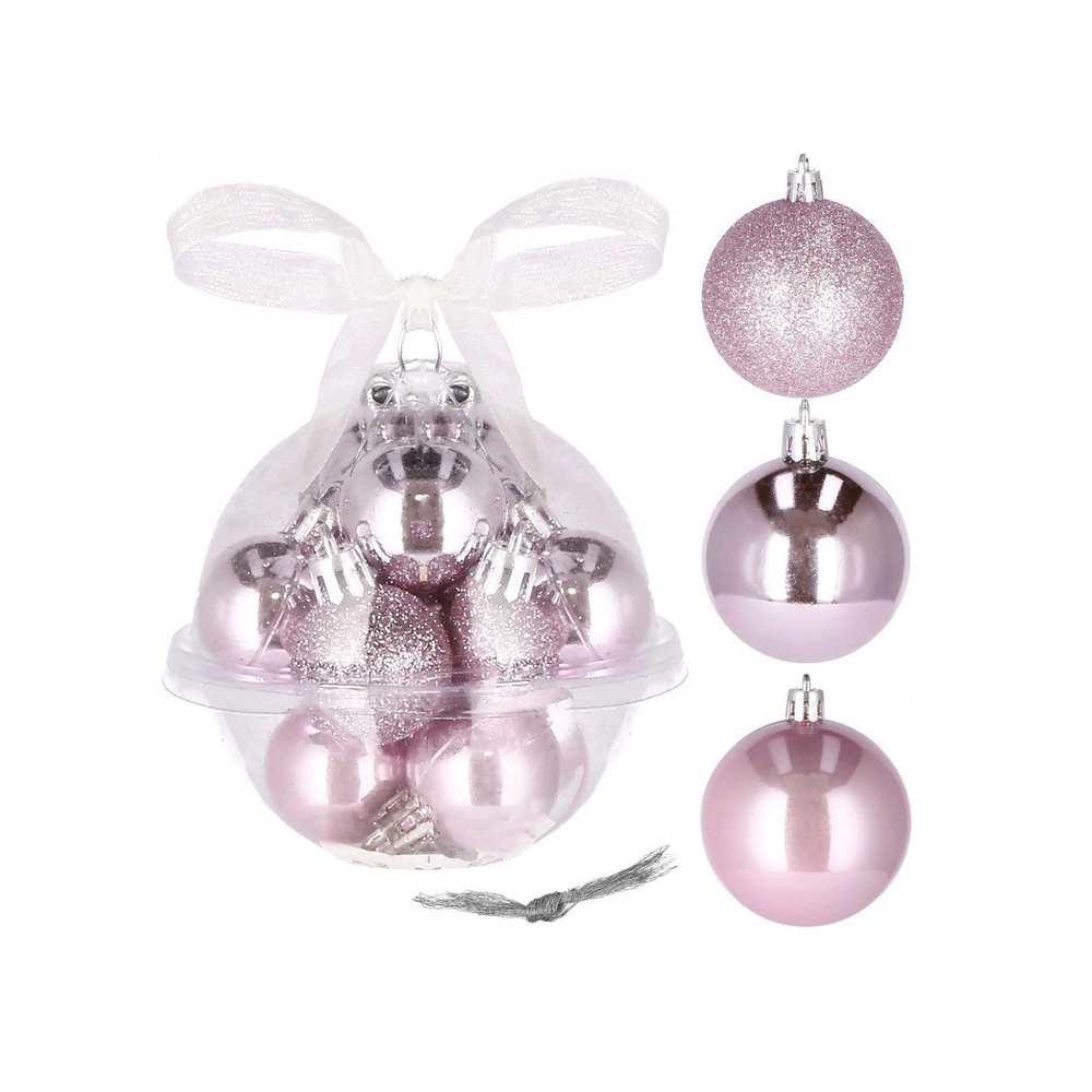 Vianočné banky ružové mix - 3cm, sada 12ks v darčekovom balení