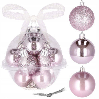 Vianočné banky ružové mix - 3cm, sada 12ks v darčekovom balení