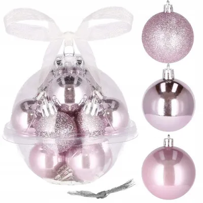 Vianočné banky ružové mix - 3cm, sada 12ks v darčekovom balení