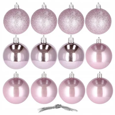 Vianočné banky ružové mix - 3cm, sada 12ks v darčekovom balení