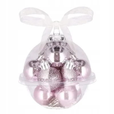 Vianočné banky ružové mix - 3cm, sada 12ks v darčekovom balení