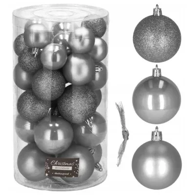 Vianočné banky sivé mix - 4/5/6cm, sada 30ks