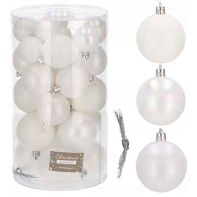 Vianočné banky biele mix - 4/5/6cm, sada 30ks