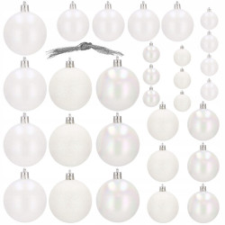 Vianočné banky biele mix - 4/5/6cm, sada 30ks