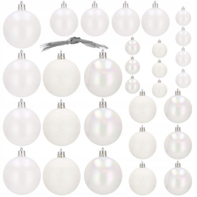 Vianočné banky biele mix - 4/5/6cm, sada 30ks